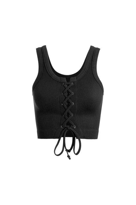 Scoop Neck Rib Tie Tank