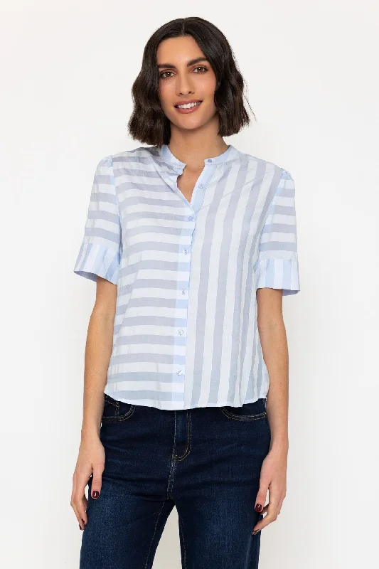 Short Sleeve Mixed Blue Stripe Shirt