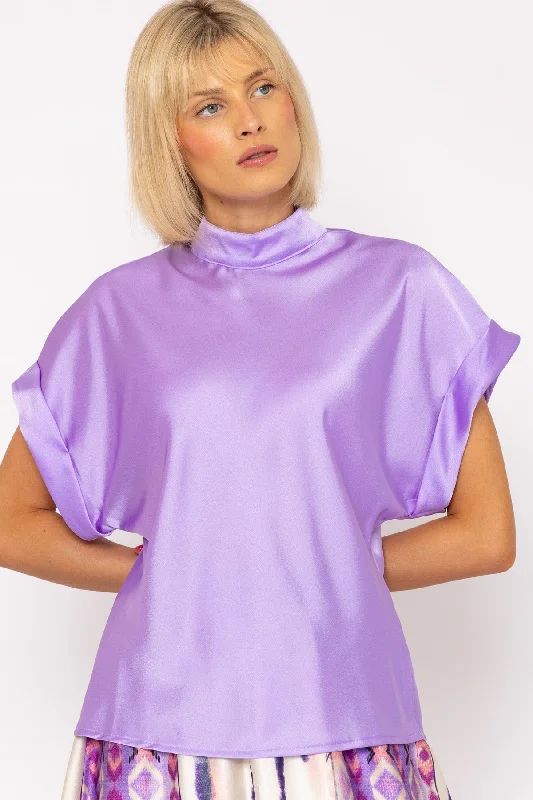 High Neck Sateen Top In Lilac