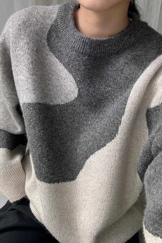OVERSIZED INTARSIA KNIT CREWNECK SWEATER Bohemian Women's Free