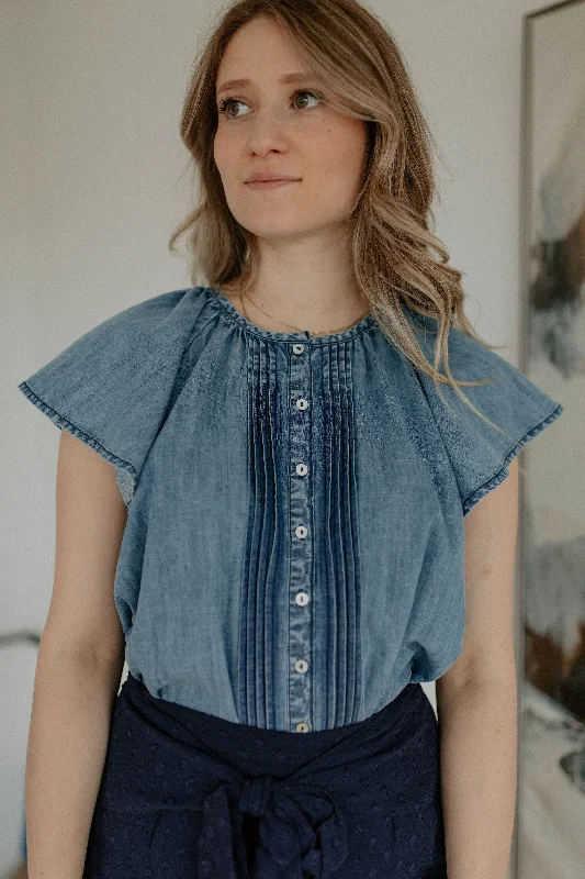 The Leni Shirt by FRNCH - Denim Blue Dapper Women's 1920S