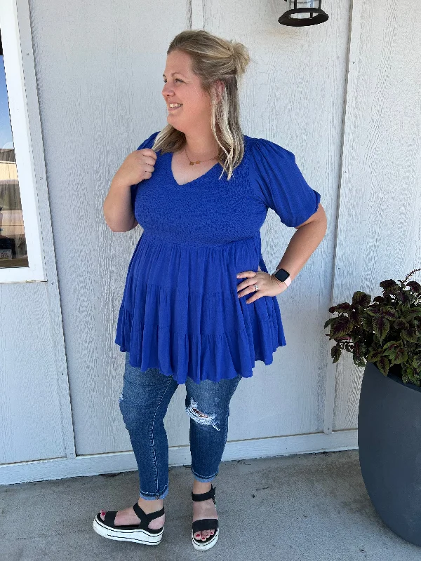 MORGAN CURVY ROYAL BLUE BLOUSE TOP