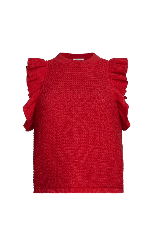 Viola Knit Ruffle Tank Red