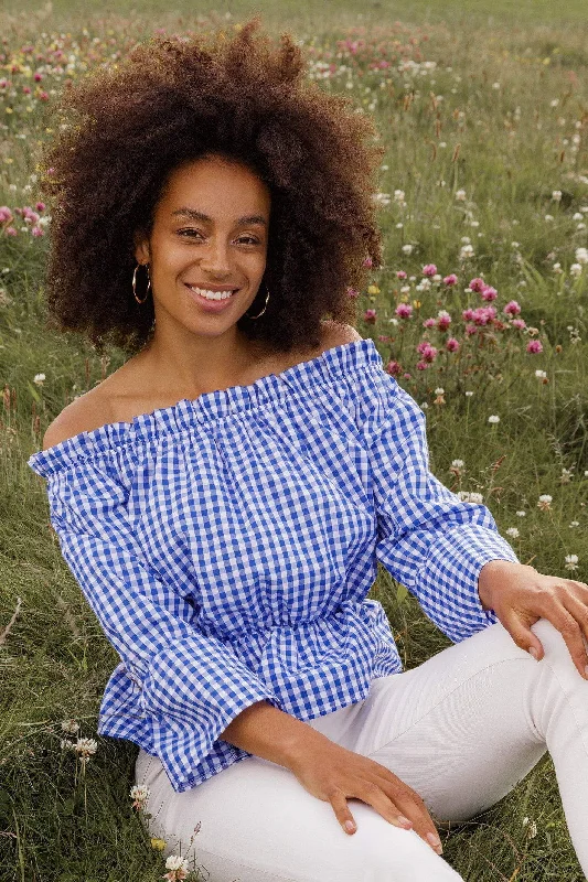 Gingham Bardot Top in Blue