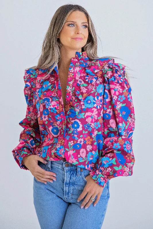 London Floral Ruffle  Top