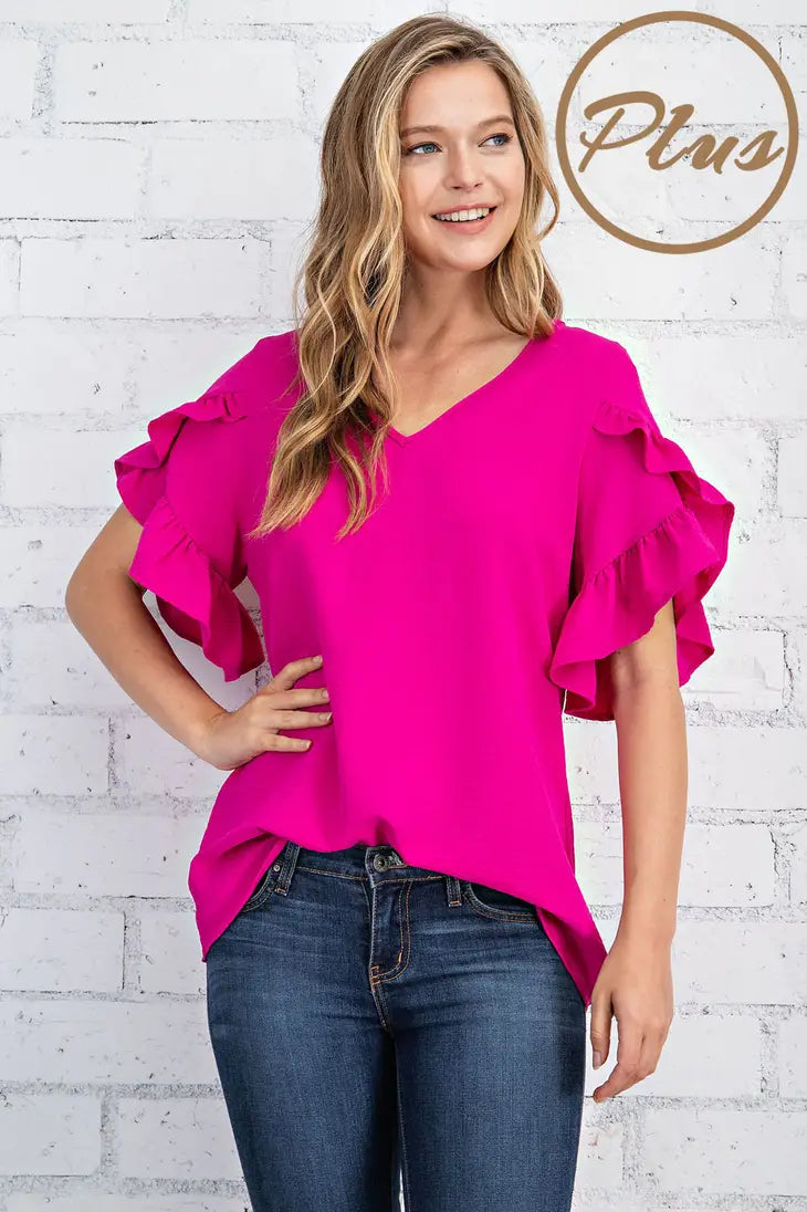 Curvy Girl Ruffle Sleeve Blouse