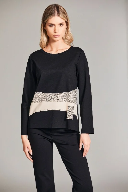 Appliquee Long Sleeve Black Top